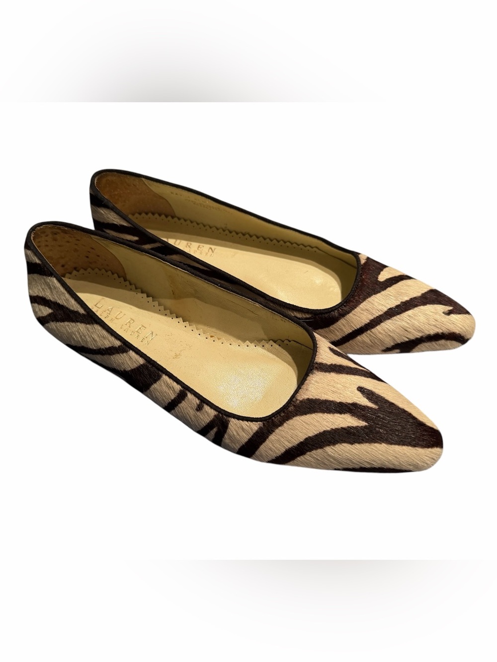Ralph Lauren Zebra pony hair Pointed Toe Flats - Beige/Black size 5